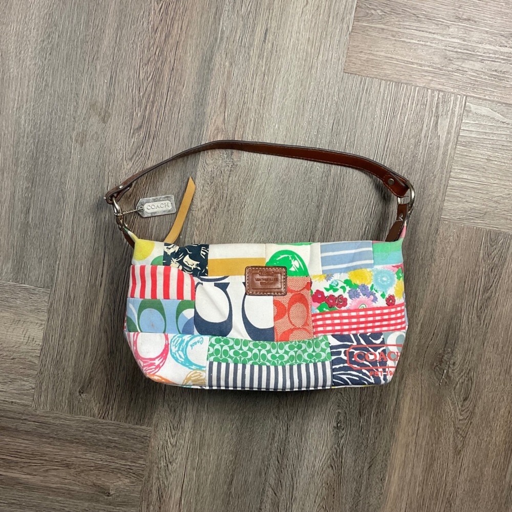 Vintage Coach Hamptons Patchwork Canvas Leather Shoulder Mini Bag Multicolor